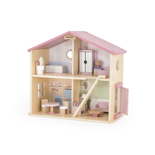 [6971608442568] Wooden Dollhouse Pink - Viga 44256