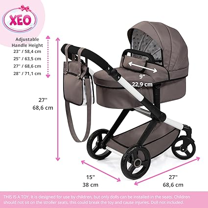 BAYER BABY DOLL PRAM XEO GREY -17086AB