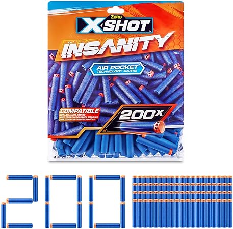 X-SHOT INSANITY 200PK REFILL DARTS FOILBAG-ZURU 36624