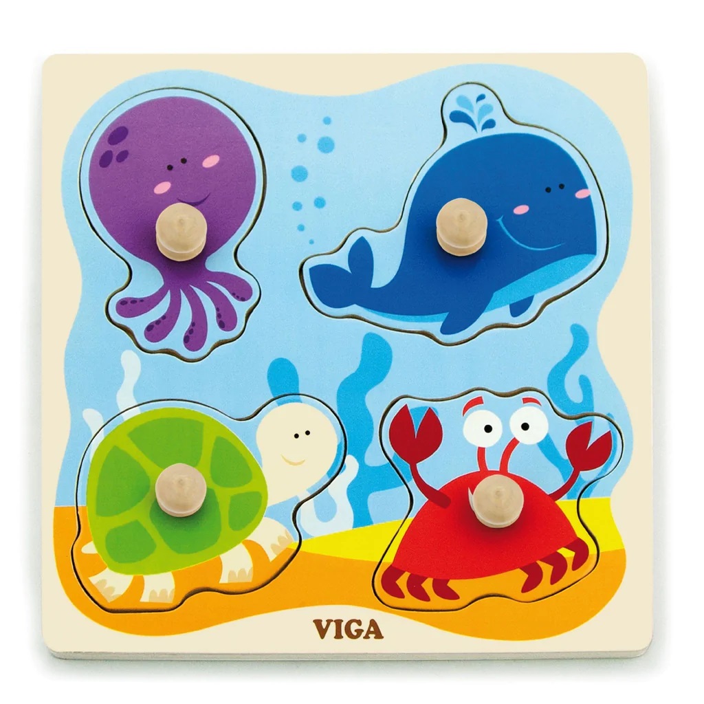 [6934510501327] Flat Puzzle w/Big Wooden Knob: Sea - Viga 50132