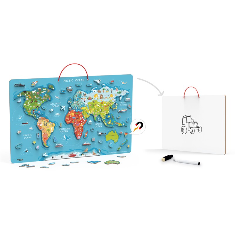 Magnetic World Puzzle + Dry Erase Board - Viga 44508