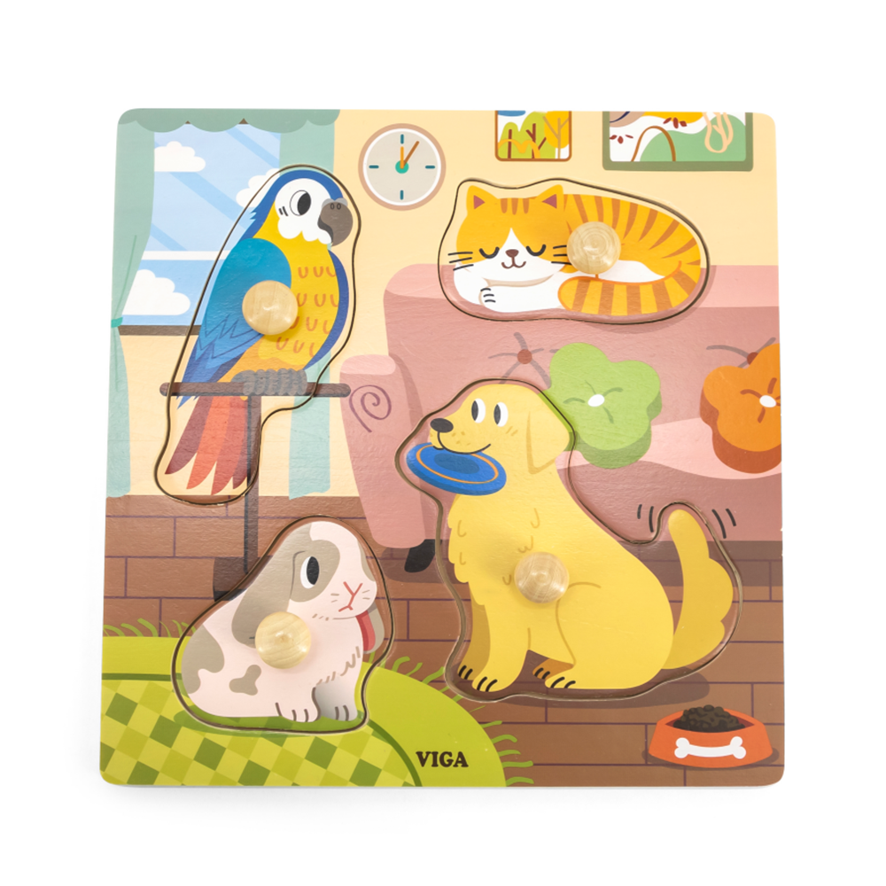 [6971608445958] Wooden Knob Puzzle: Pets - Viga 44595