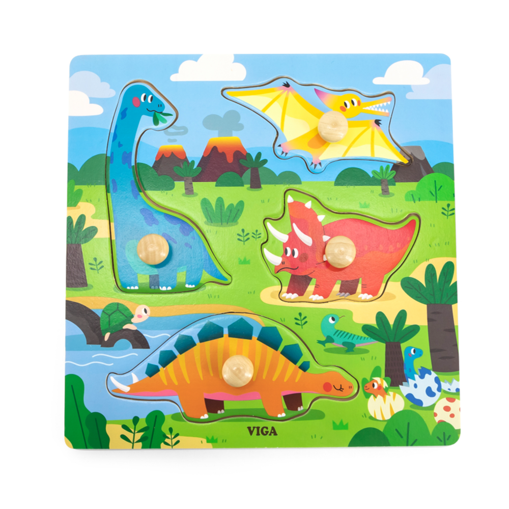 Wooden Knob Puzzle: Dinosaurs - Viga 44596