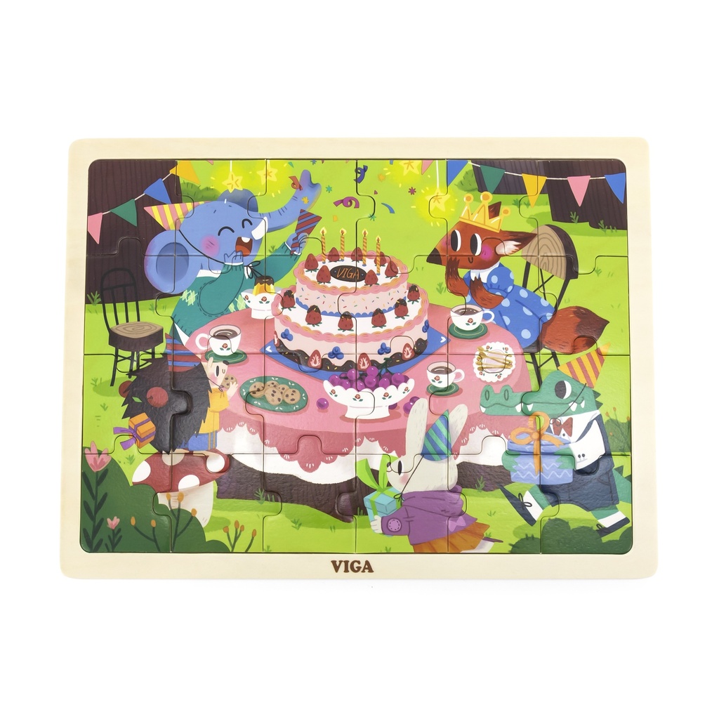 [6971608446443] 24-Piece Wooden Jigsaw Puzzle Birthday Party - Viga 44644