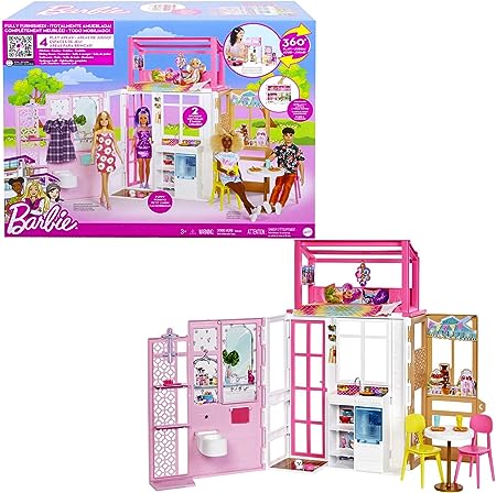[HCD47] Barbie - Barbie Dollhouse Playset - 2 Levels & 4 Play Areas