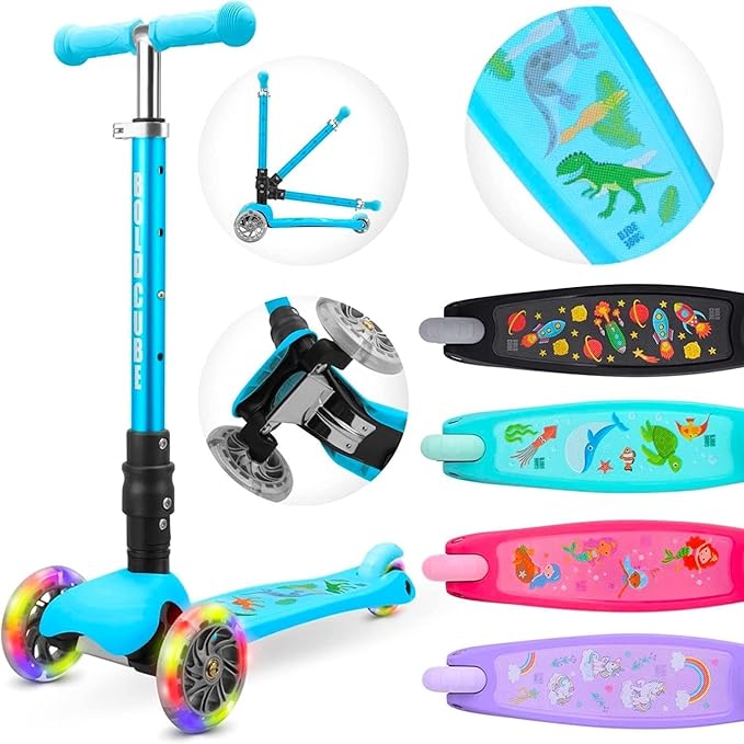 BoldCube 3 Wheel Scooter Folding Dinosaur Blue-TF3WS-BL
