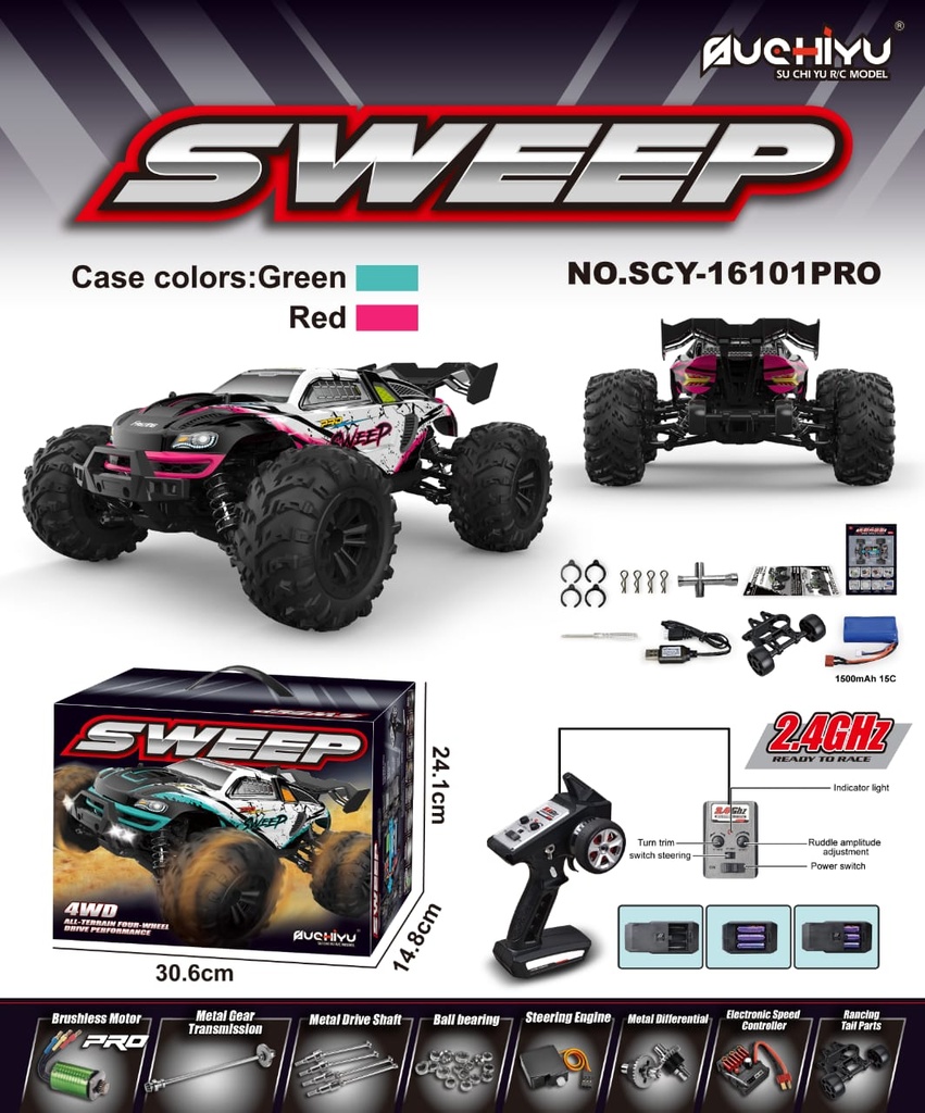 [6975158670082]  Sweep Green RC Monster truck 4x4-16101PRO