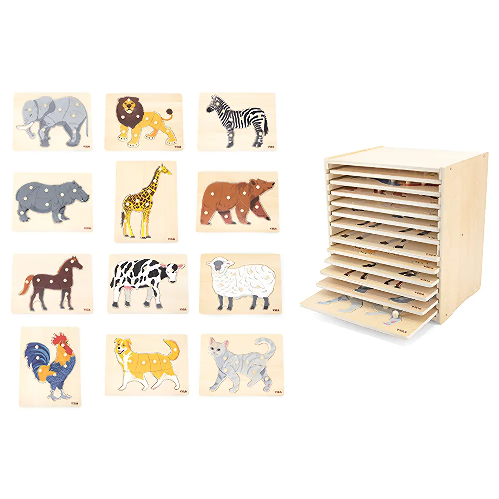 Montessori Puzzle 12pcs w Storage Shelf-Viga 44613