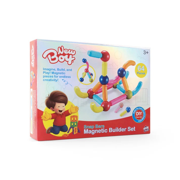 [640516980955] New Boy Snap Bars Magnetic Builder Set 64pcs-698095