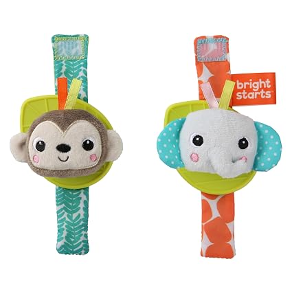 Bright Starts Rattle & Teethe Wrist Pals Monkey & Elephant-12092