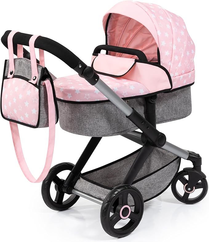 BAYER BABY DOLL PRAM SET XEO PINK & GREY -17030AA