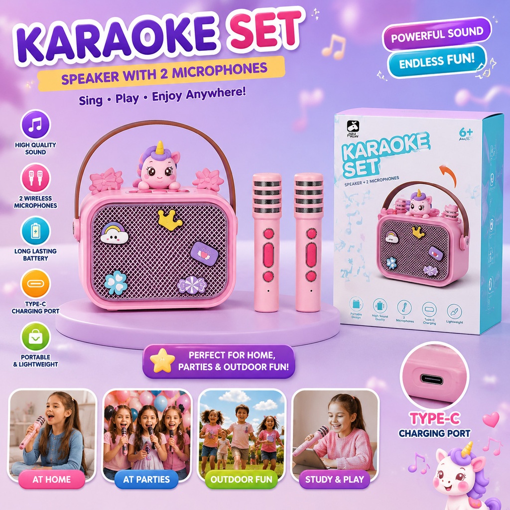 Pink unicorn dual-label karaoke set K12