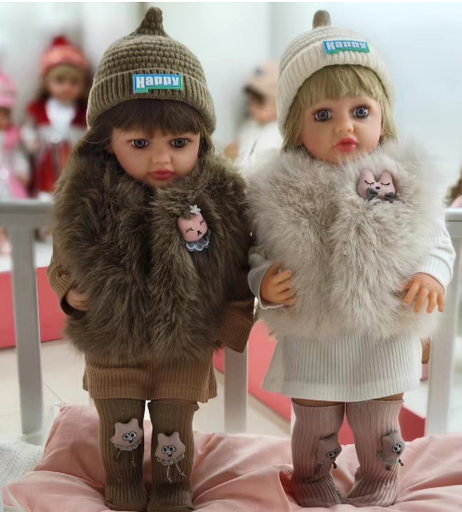 [6920240029931] Fur Coat Brown/Beige 22Inch Arabic Dolls Silicone -YEEZWOOD JX299-31